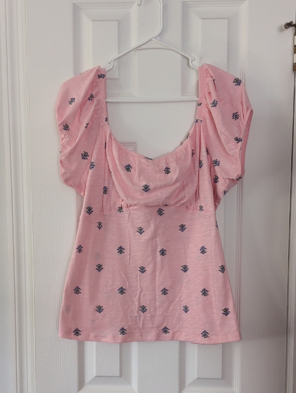 Vintage By Torrid Pink Scoop-Neck Puff Sleeve Floral Print Top Sz 1